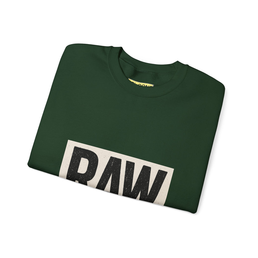 Stylish RAW Graphic Crewneck Sweatshirt, Unisex Casual Wear, Cozy Winter Layer, Trendy Streetwear, Perfect Gift for Him/Her Printify
