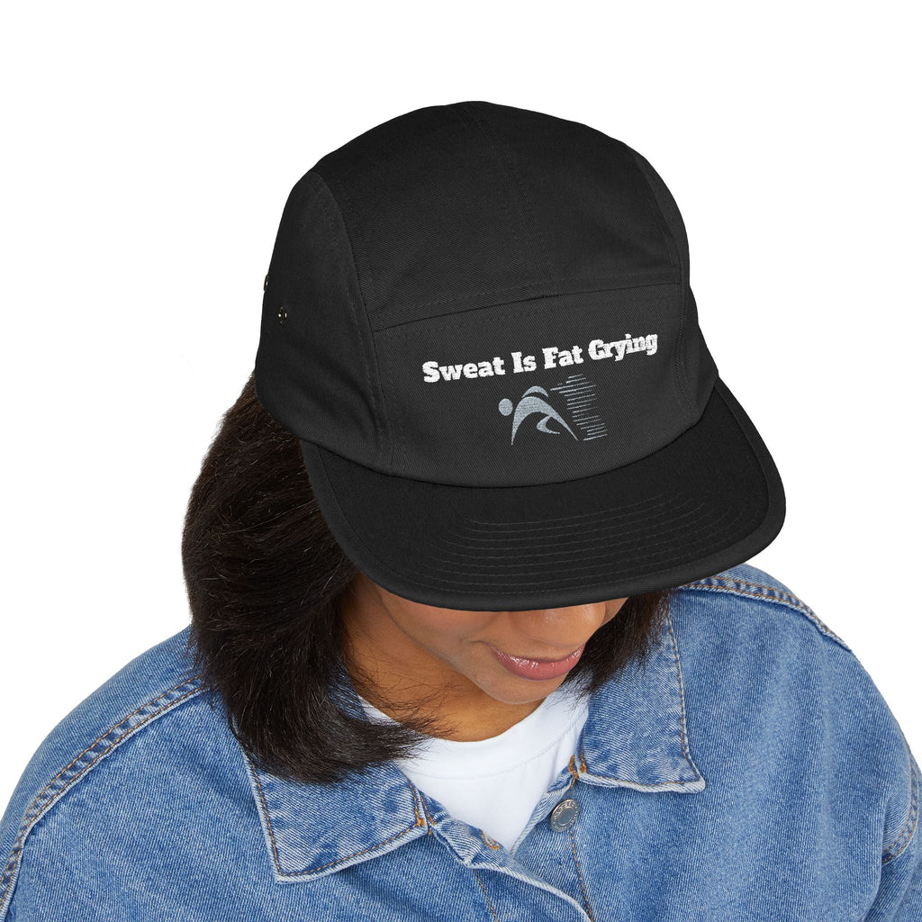 Motivational 5 Panel Cap | Sweat Is Fat Crying | Gym Wear, Sports Cap, Fitness Gift, Outdoor Hat, Workout Accessory Printify