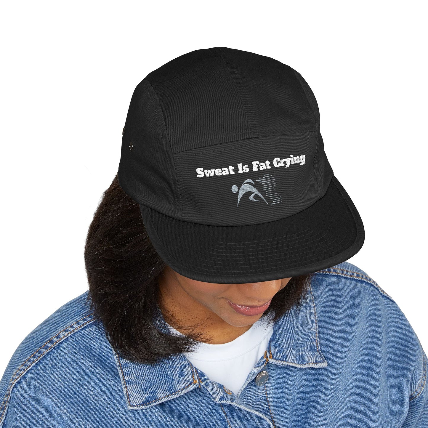 Motivational 5 Panel Cap | Sweat Is Fat Crying | Gym Wear, Sports Cap, Fitness Gift, Outdoor Hat, Workout Accessory Printify