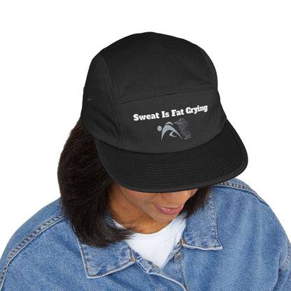 Motivational 5 Panel Cap | Sweat Is Fat Crying | Gym Wear, Sports Cap, Fitness Gift, Outdoor Hat, Workout Accessory Printify