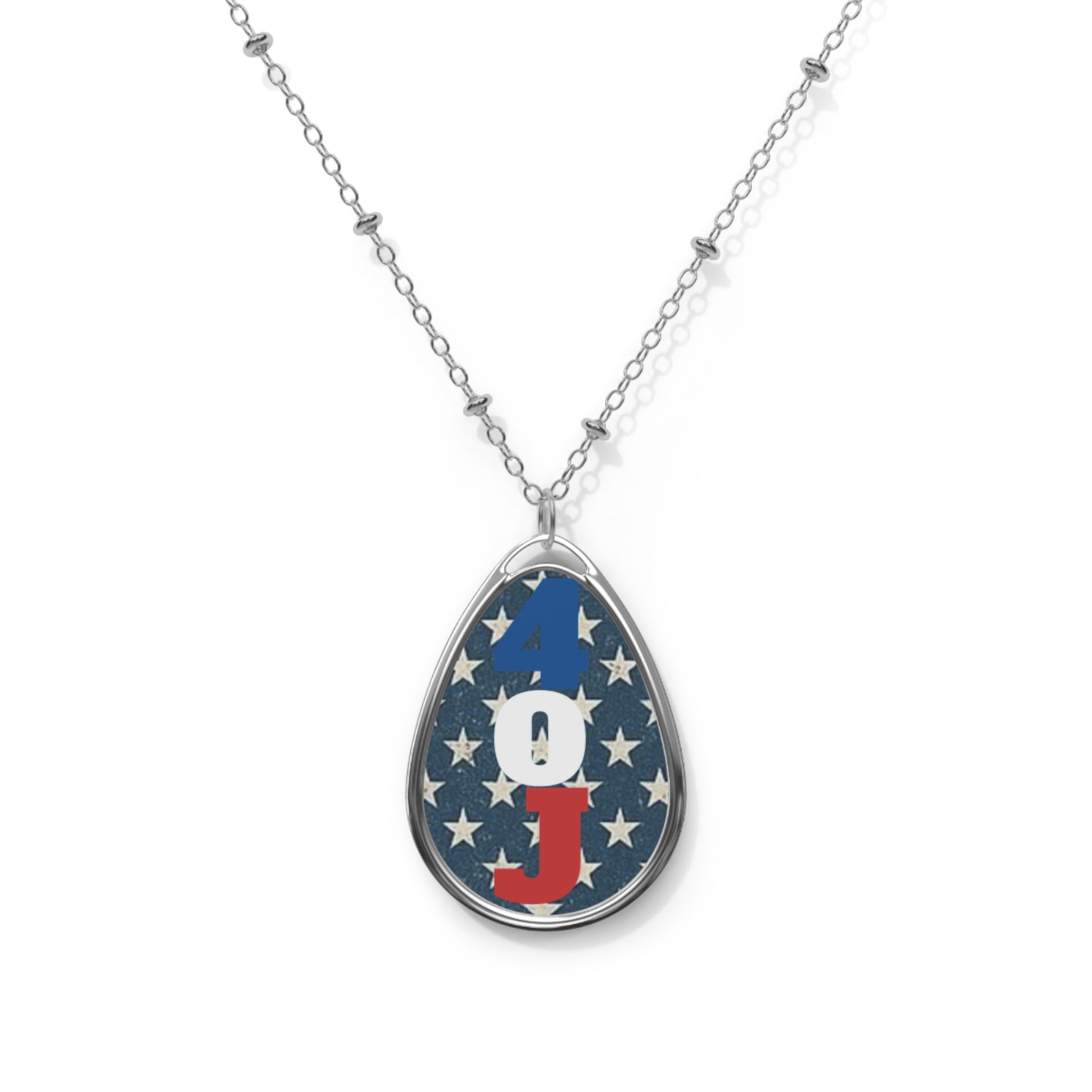 Patriotic Oval Necklace, America Jewelry, Memorial Day Gift, Independence Day Accessory, Red White Blue Pendant Printify