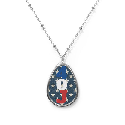 Patriotic Oval Necklace, America Jewelry, Memorial Day Gift, Independence Day Accessory, Red White Blue Pendant Printify