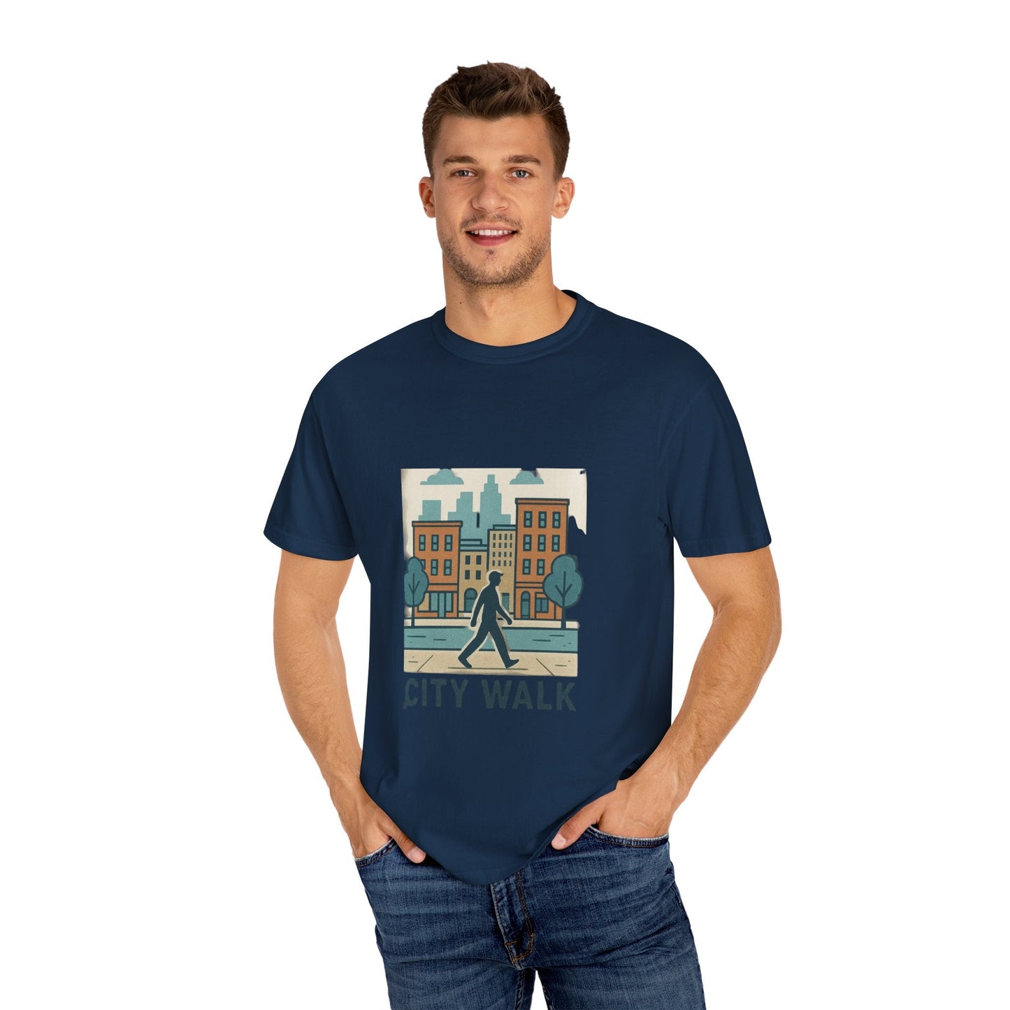 City Walk Unisex Garment-Dyed T-shirt, Urban Streetwear, Casual Fashion, Gift for City Lovers, Travel Enthusiast Apparel Printify
