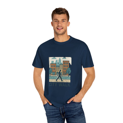 City Walk Unisex Garment-Dyed T-shirt, Urban Streetwear, Casual Fashion, Gift for City Lovers, Travel Enthusiast Apparel Printify