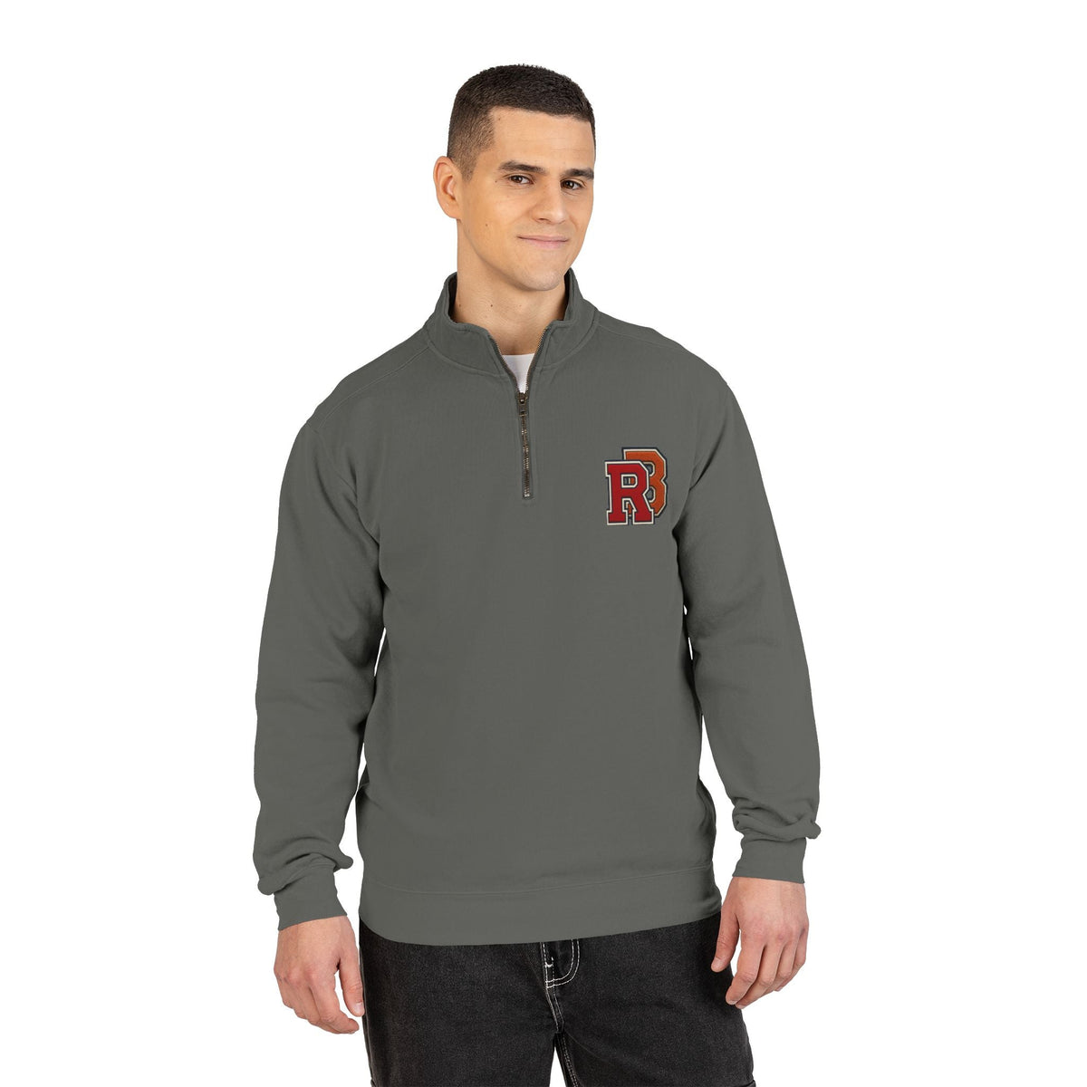 Quarter-Zip Sweatshirt — Retro 'RB' Varsity Logo Pullover Printify