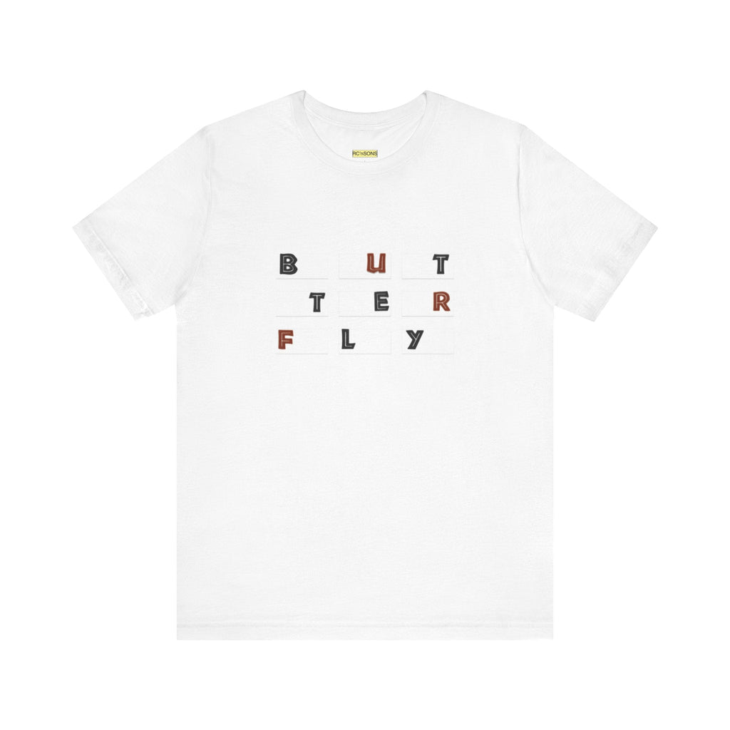 Butterfly Text Unisex Tee, Stylish Graphic Shirt, Casual Wear, Perfect Gift for Nature Lovers, Comfortable Everyday Top Printify