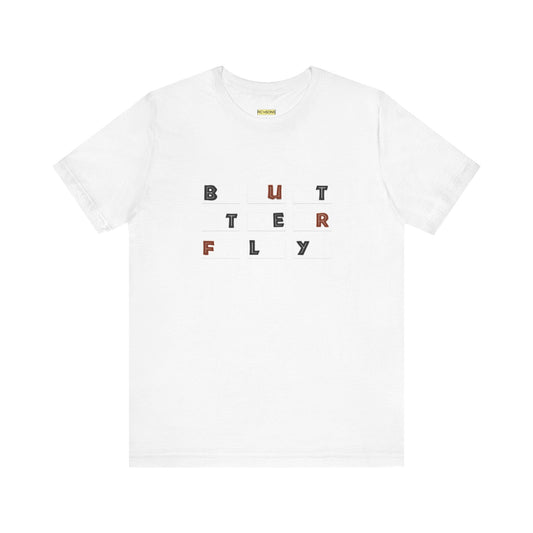 Butterfly Text Unisex Tee, Stylish Graphic Shirt, Casual Wear, Perfect Gift for Nature Lovers, Comfortable Everyday Top Printify