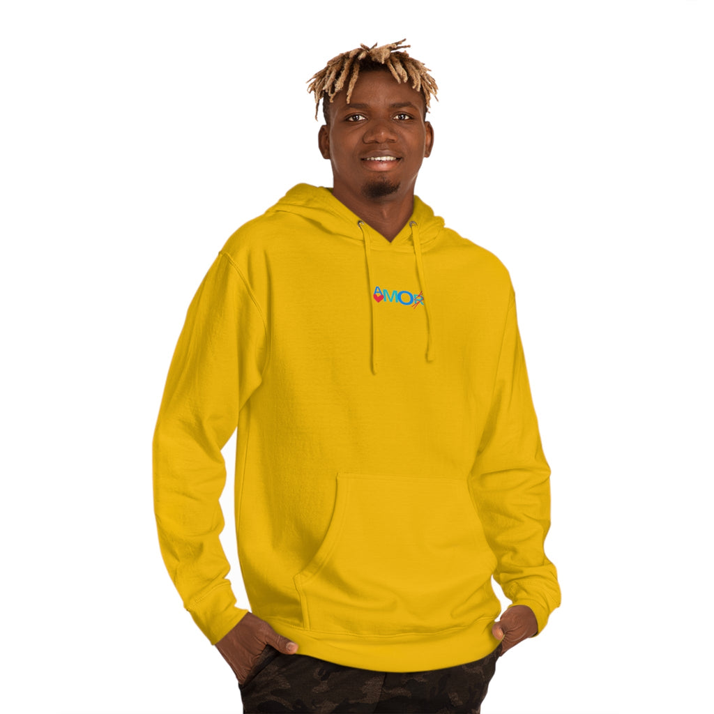 AMORX Unisex Hooded Sweatshirt - Cool and Edgy Love Typography Design Printify