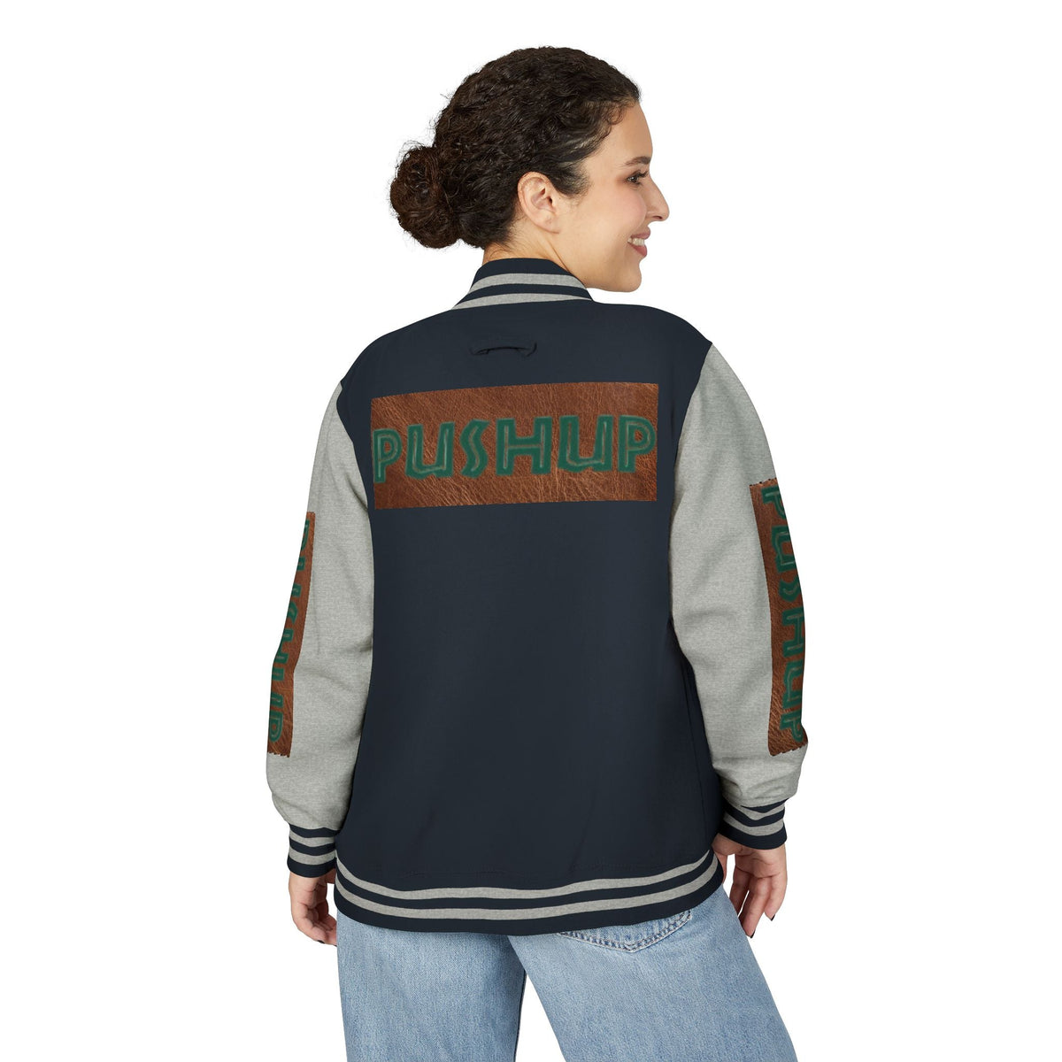Unisex Heavyweight Letterman Jacket - Bold PUSHUP Design for Sporty Style Printify