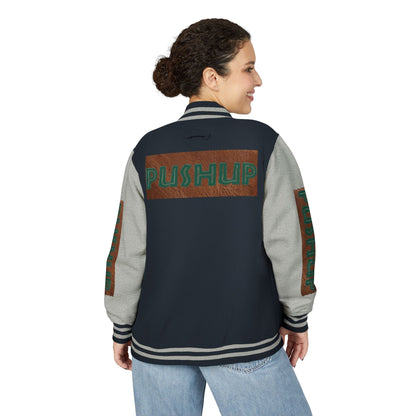 Unisex Heavyweight Letterman Jacket - Bold PUSHUP Design for Sporty Style Printify