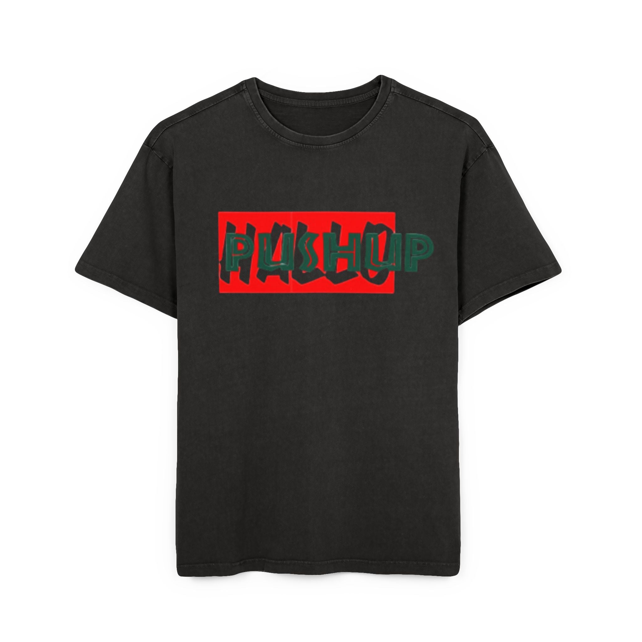 Men's Acid Washed Oversized Tee - Trendy 'Push Up' Graphic Shirt