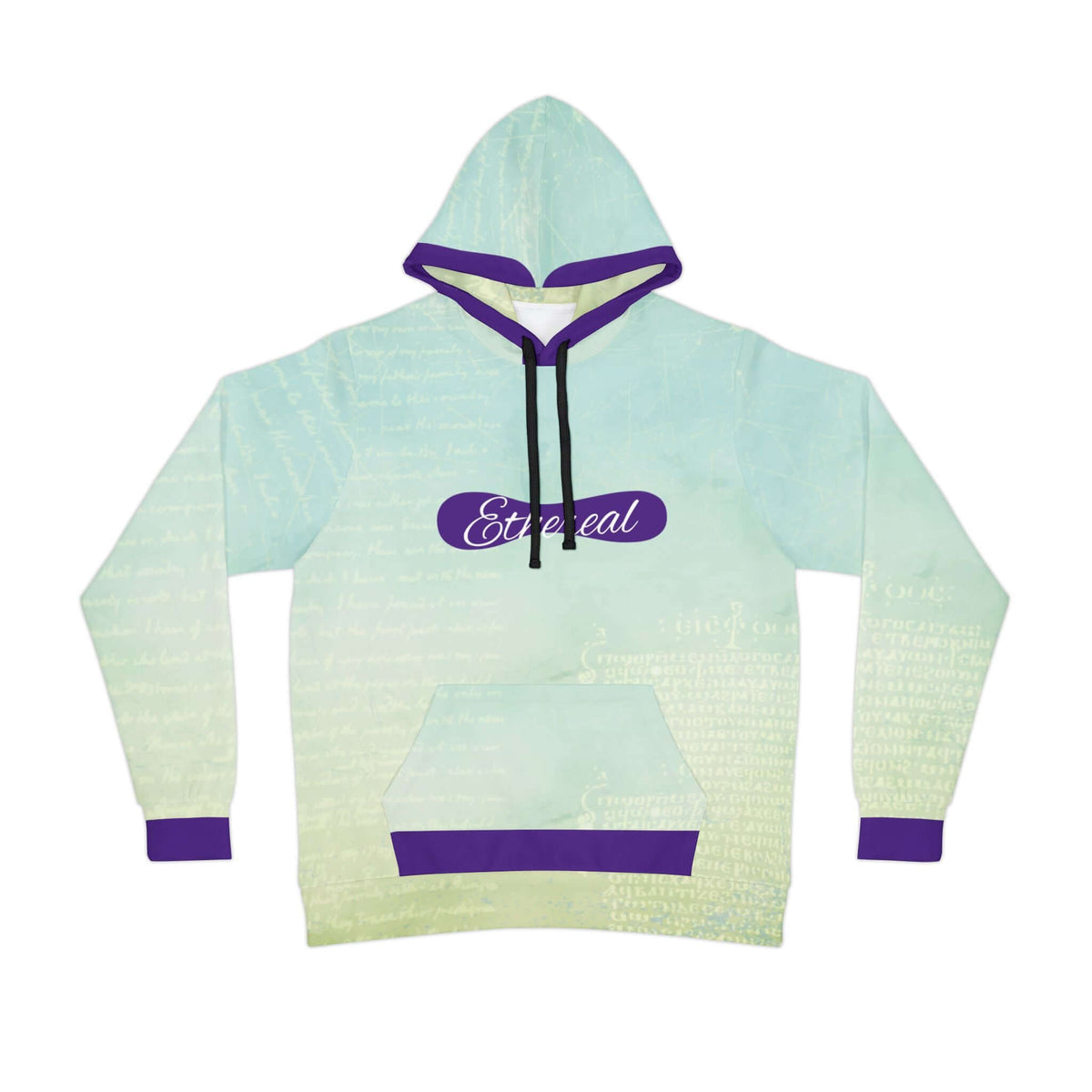 Ethereal Athletic Hoodie with Faded Script Design