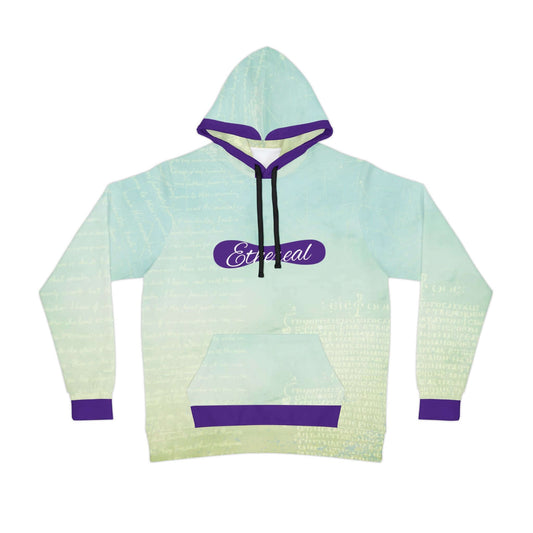 Ethereal Athletic Hoodie with Faded Script Design