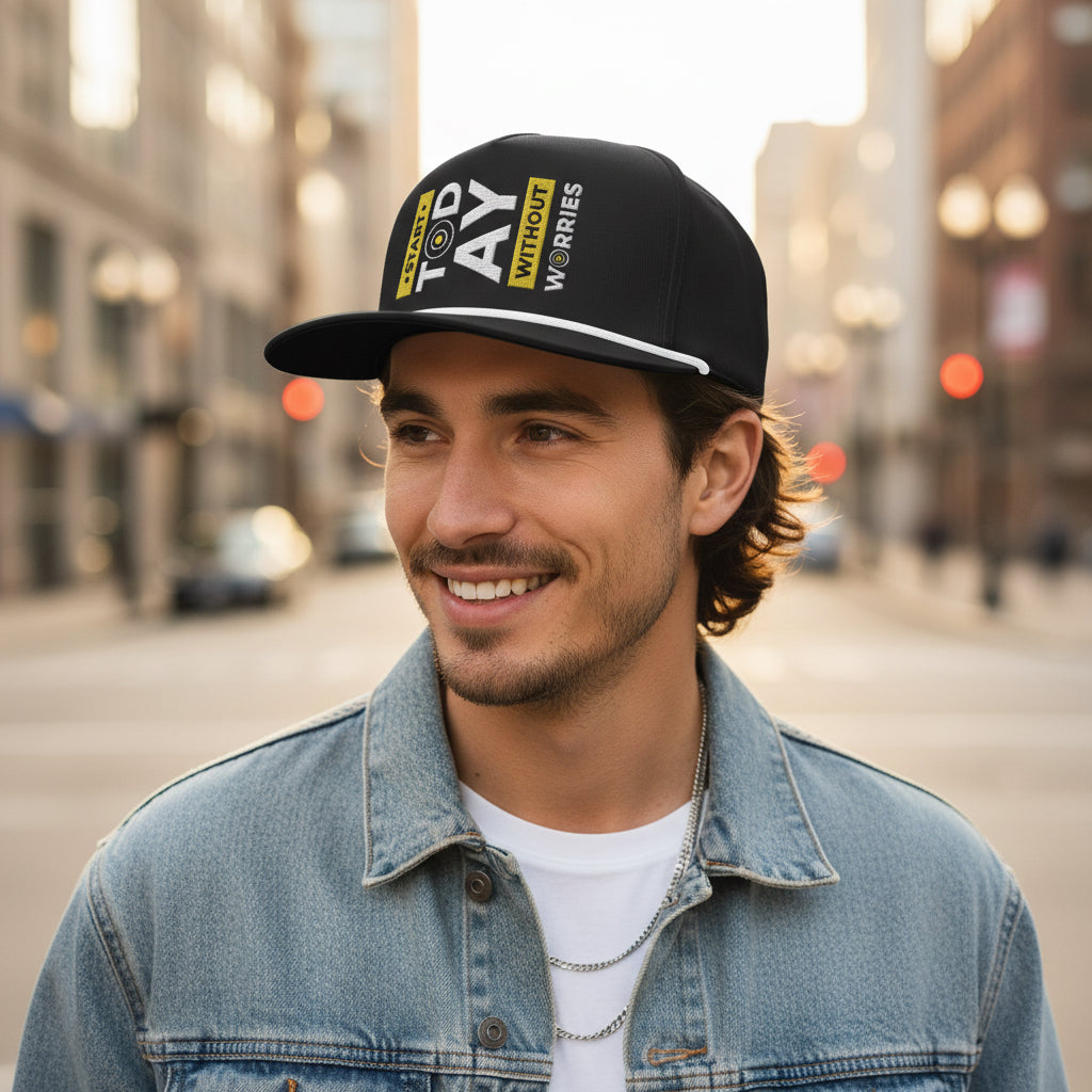 Sunwashed Rope Cap - "Start Today" Embroidered Trucker Hat