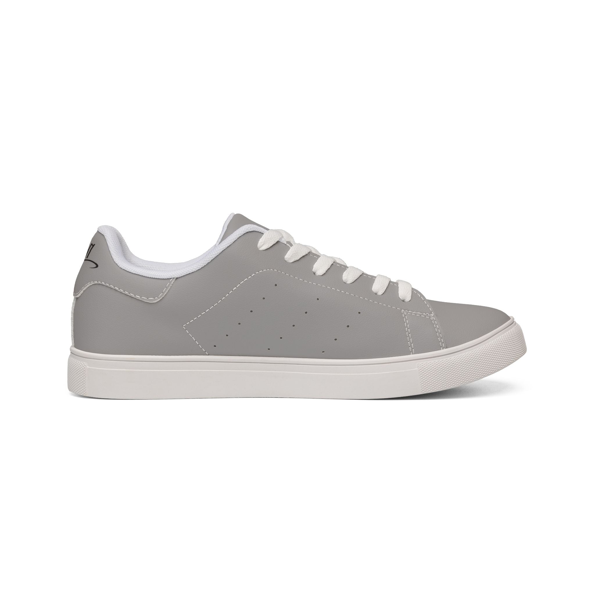 Leather Low-Top Sneakers — Minimal Gray Casual Shoes with Script Accent
