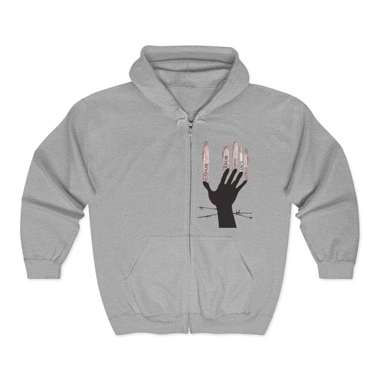 Gothic Hand Design Zip Hoodie | Unisex Casual Sweatshirt for Grunge Lovers, Cozy Pullover, Streetwear Fashion, Unique Gift Idea Printify