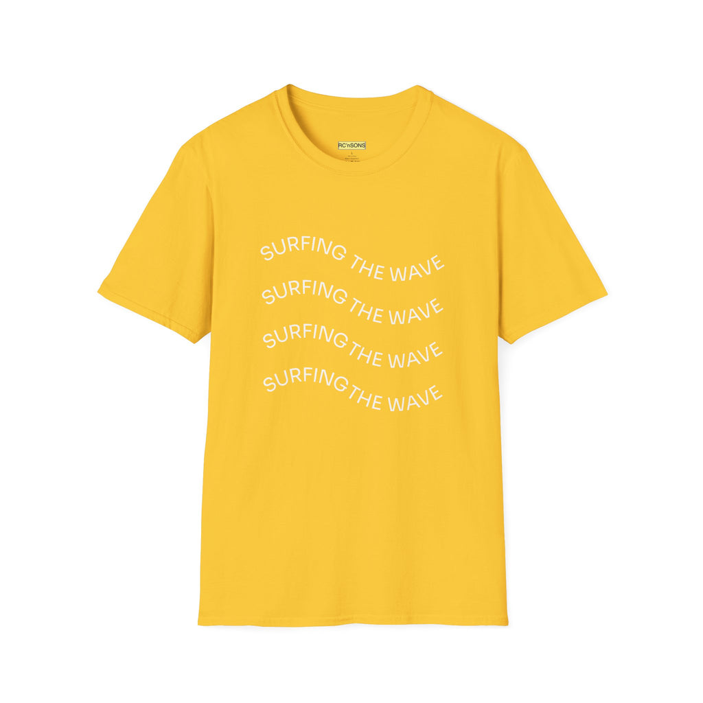 Surfing the Wave Unisex Softstyle T-Shirt, Beachwear, Summer Apparel, Gift for Surfers, Casual Tee, Surfing Theme Shirt