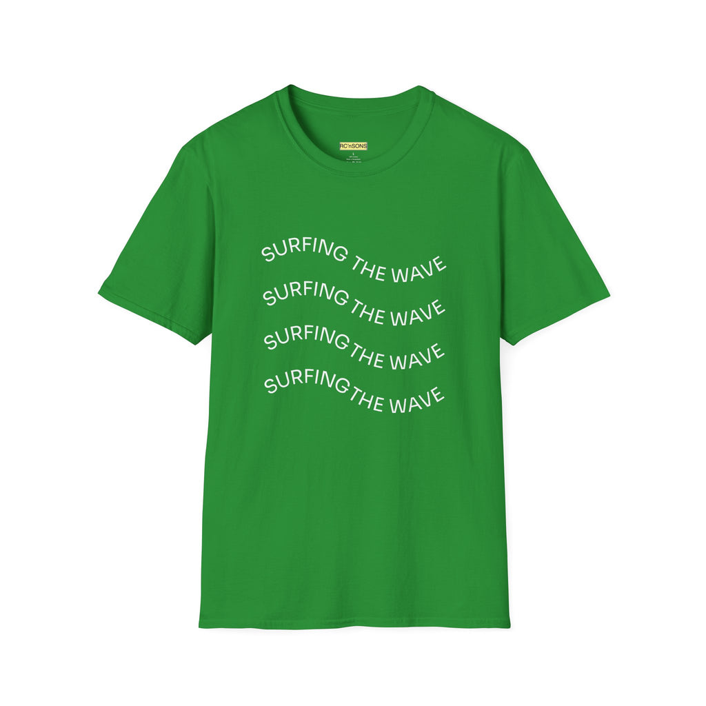 Surfing the Wave Unisex Softstyle T-Shirt, Beachwear, Summer Apparel, Gift for Surfers, Casual Tee, Surfing Theme Shirt