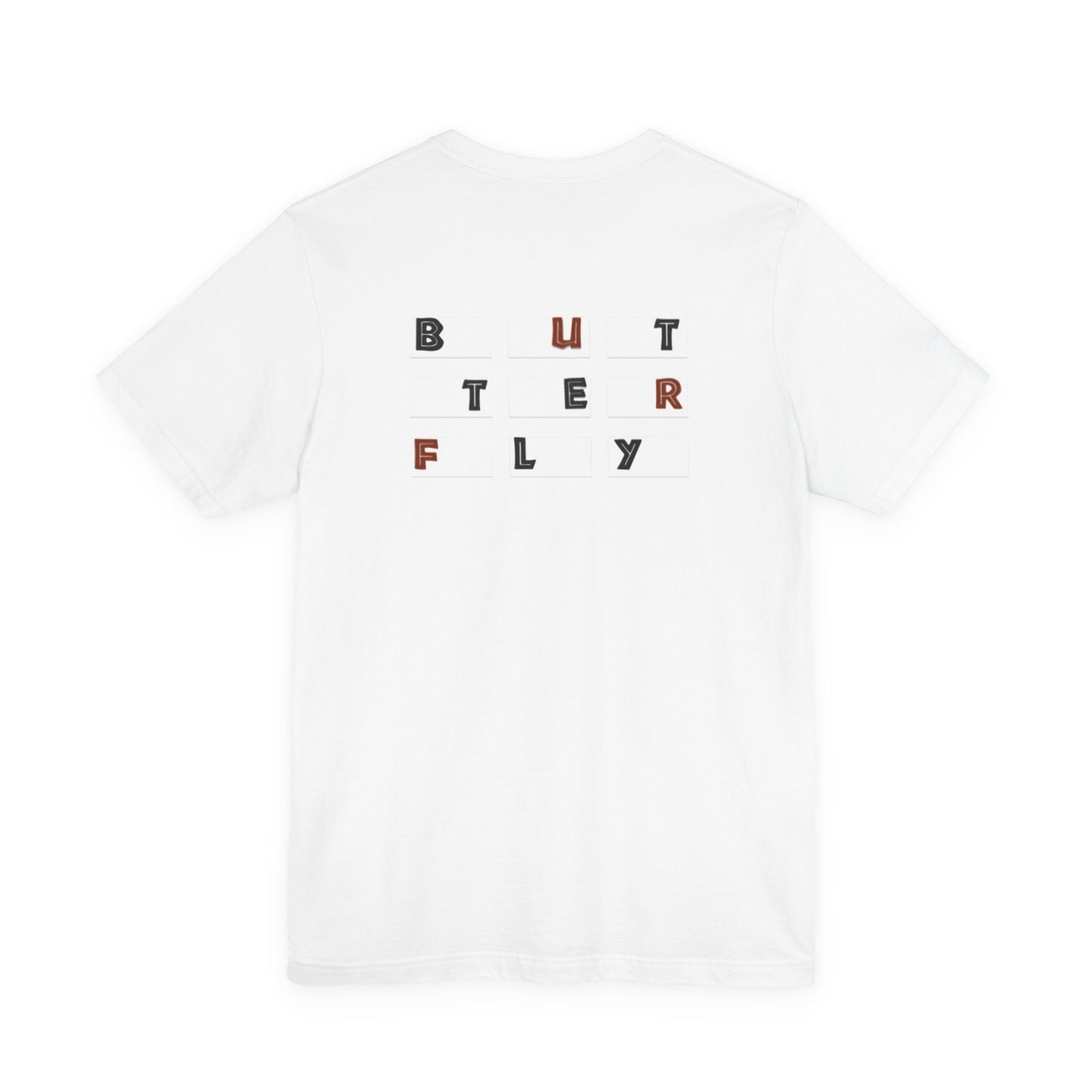 Butterfly Text Unisex Tee, Stylish Graphic Shirt, Casual Wear, Perfect Gift for Nature Lovers, Comfortable Everyday Top Printify