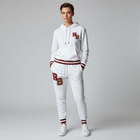 White Athletic Joggers with RB Varsity Patch — Retro Sporty Lounge Pants Printify
