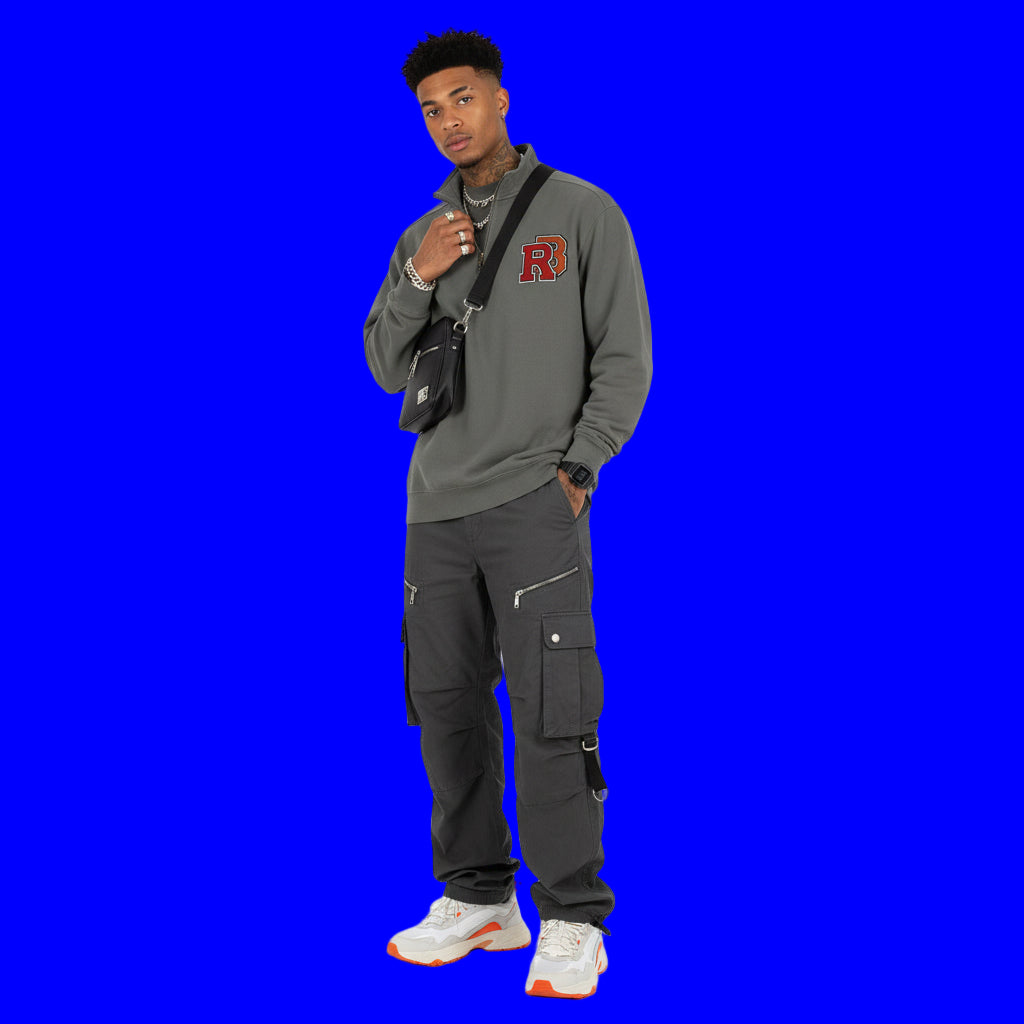 Quarter-Zip Sweatshirt — Retro 'RB' Varsity Logo Pullover Printify