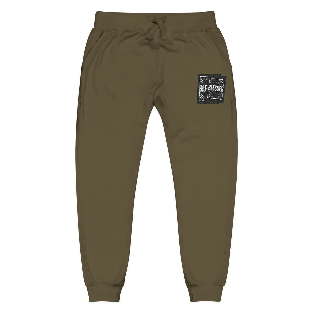 Embroidered Olive Fleece Sweatpants — Sequin Patch Joggers