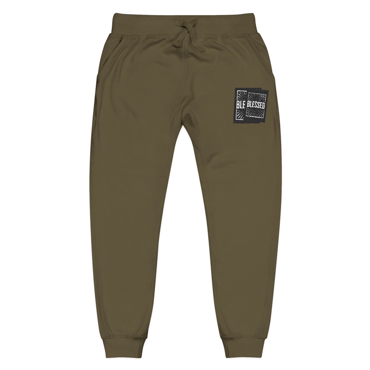 Embroidered Olive Fleece Sweatpants — Sequin Patch Joggers