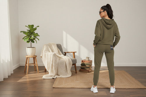 Embroidered Olive Fleece Sweatpants — Sequin Patch Joggers