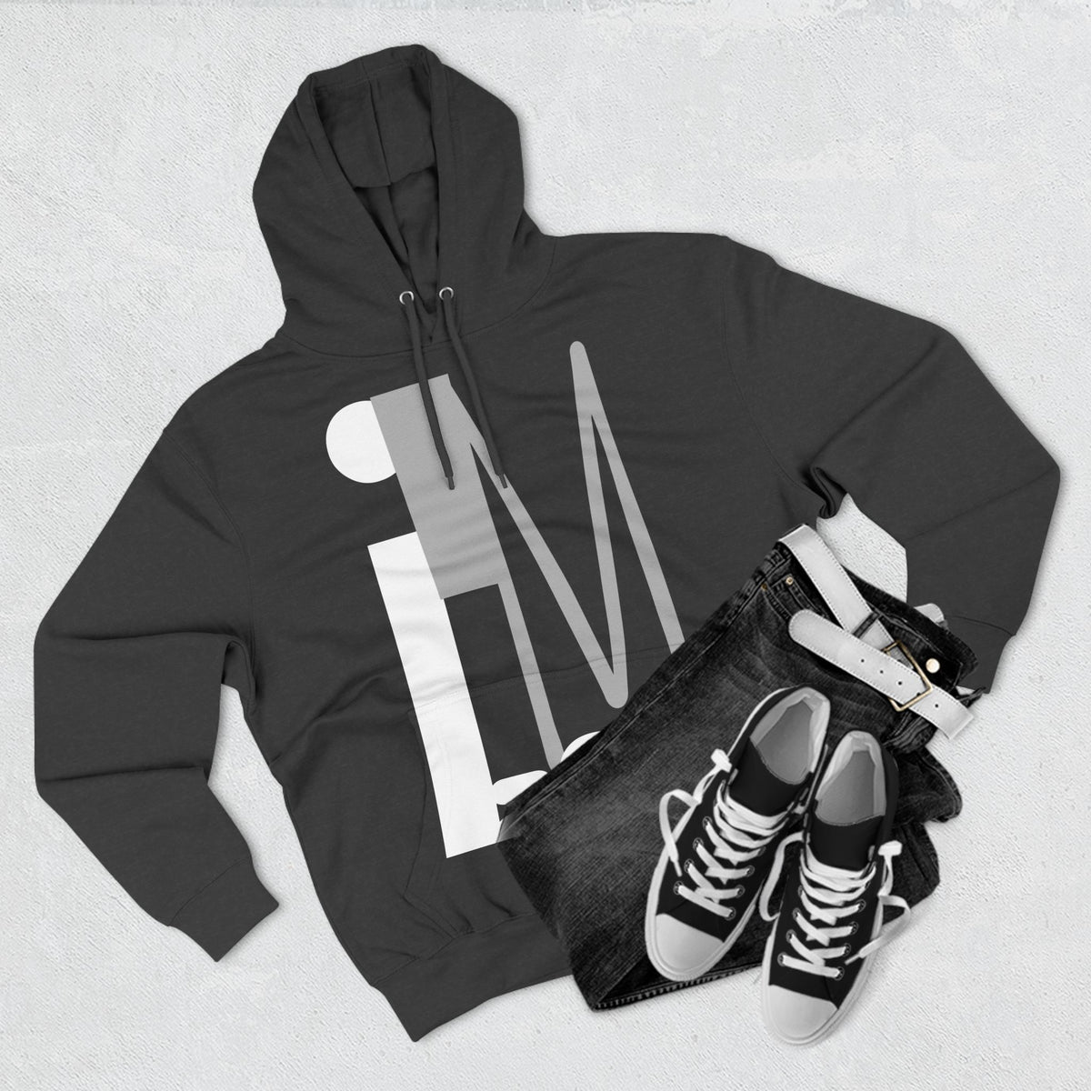 Hoodie with 'I'M zOk' Design - Three-Panel Fleece