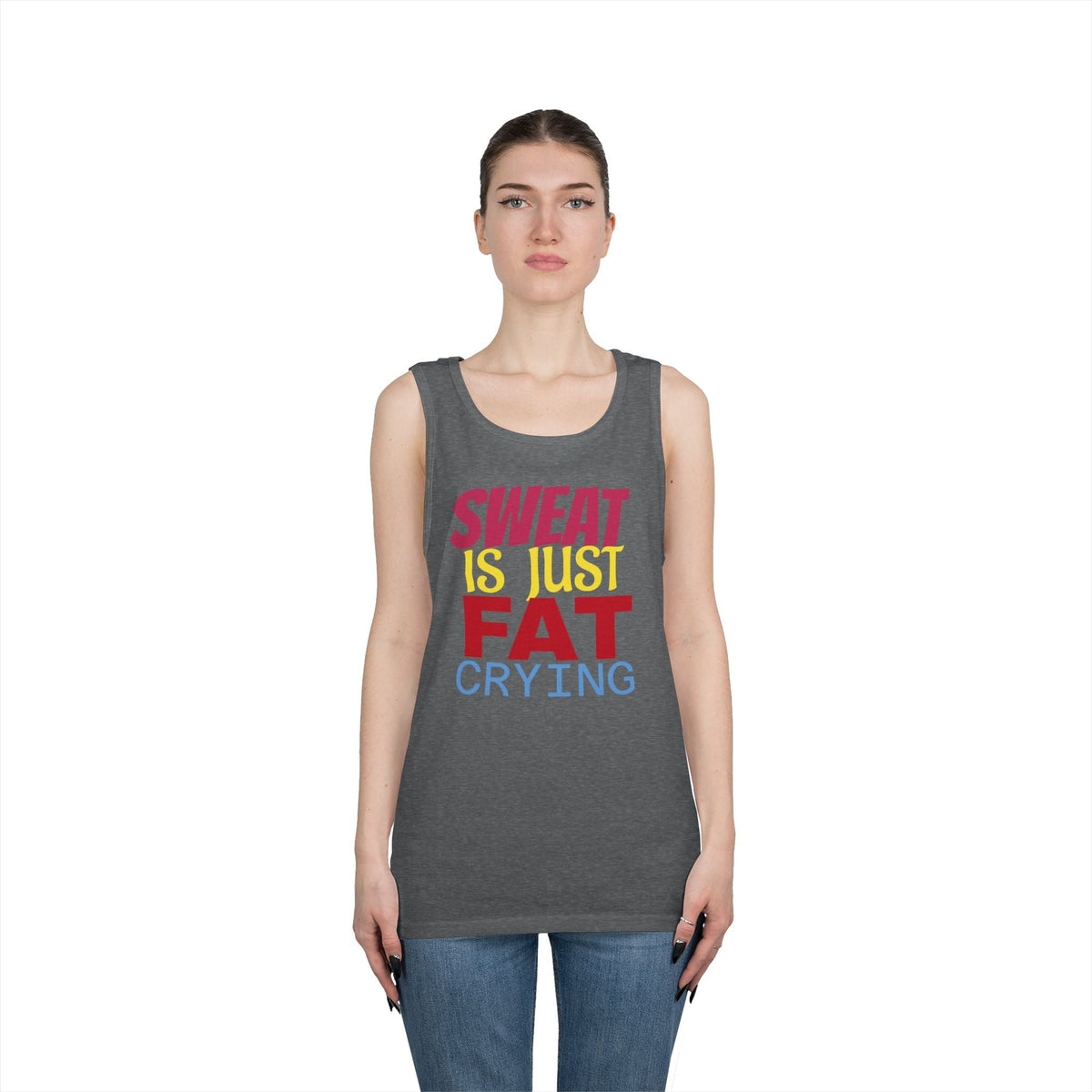 Sweat is Just Fat Crying Tank Top, Motivational Gym Shirt, Fitness Apparel, Unisex Workout Top, Summer Activewear, Gift for Fitness [...] Printify