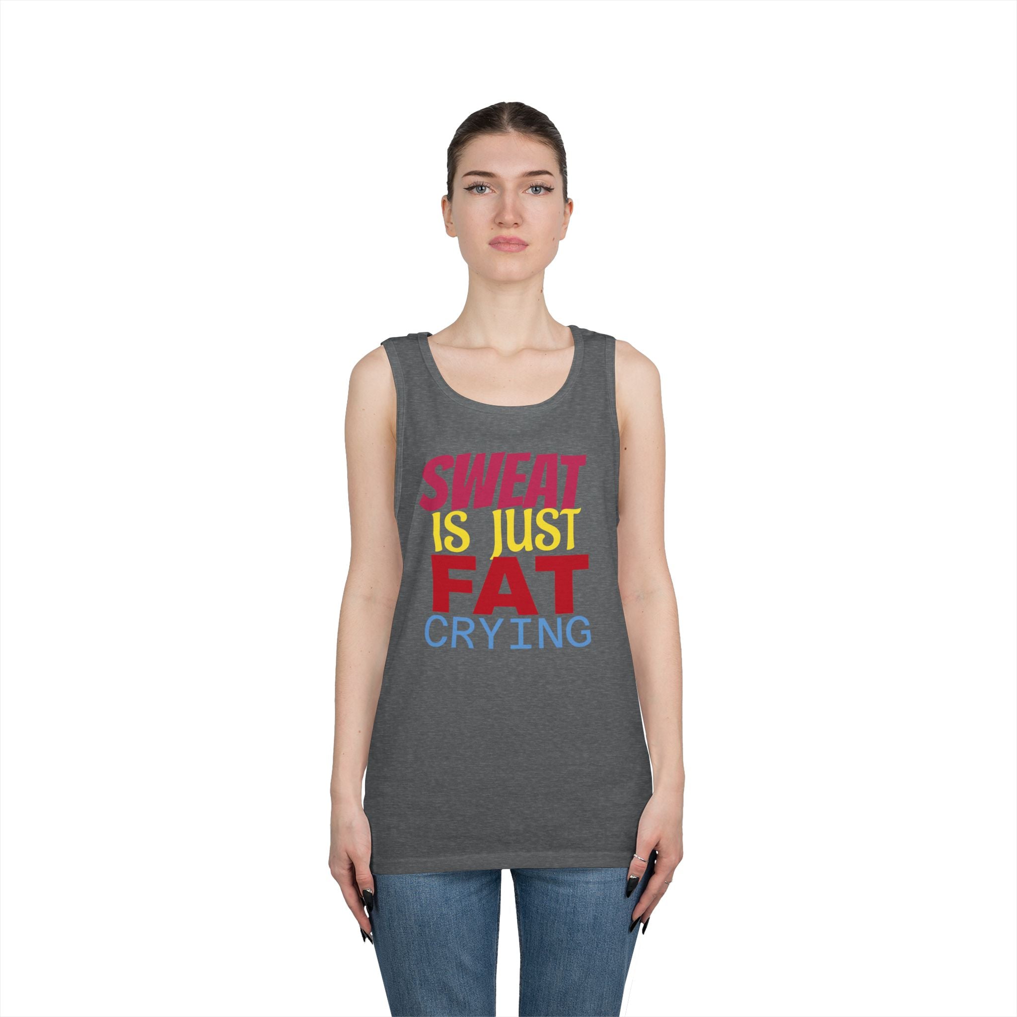 Sweat is Just Fat Crying Tank Top, Motivational Gym Shirt, Fitness Apparel, Unisex Workout Top, Summer Activewear, Gift for Fitness [...] Printify