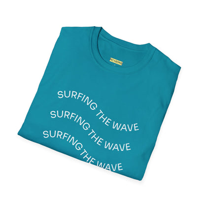 Surfing the Wave Unisex Softstyle T-Shirt, Beachwear, Summer Apparel, Gift for Surfers, Casual Tee, Surfing Theme Shirt
