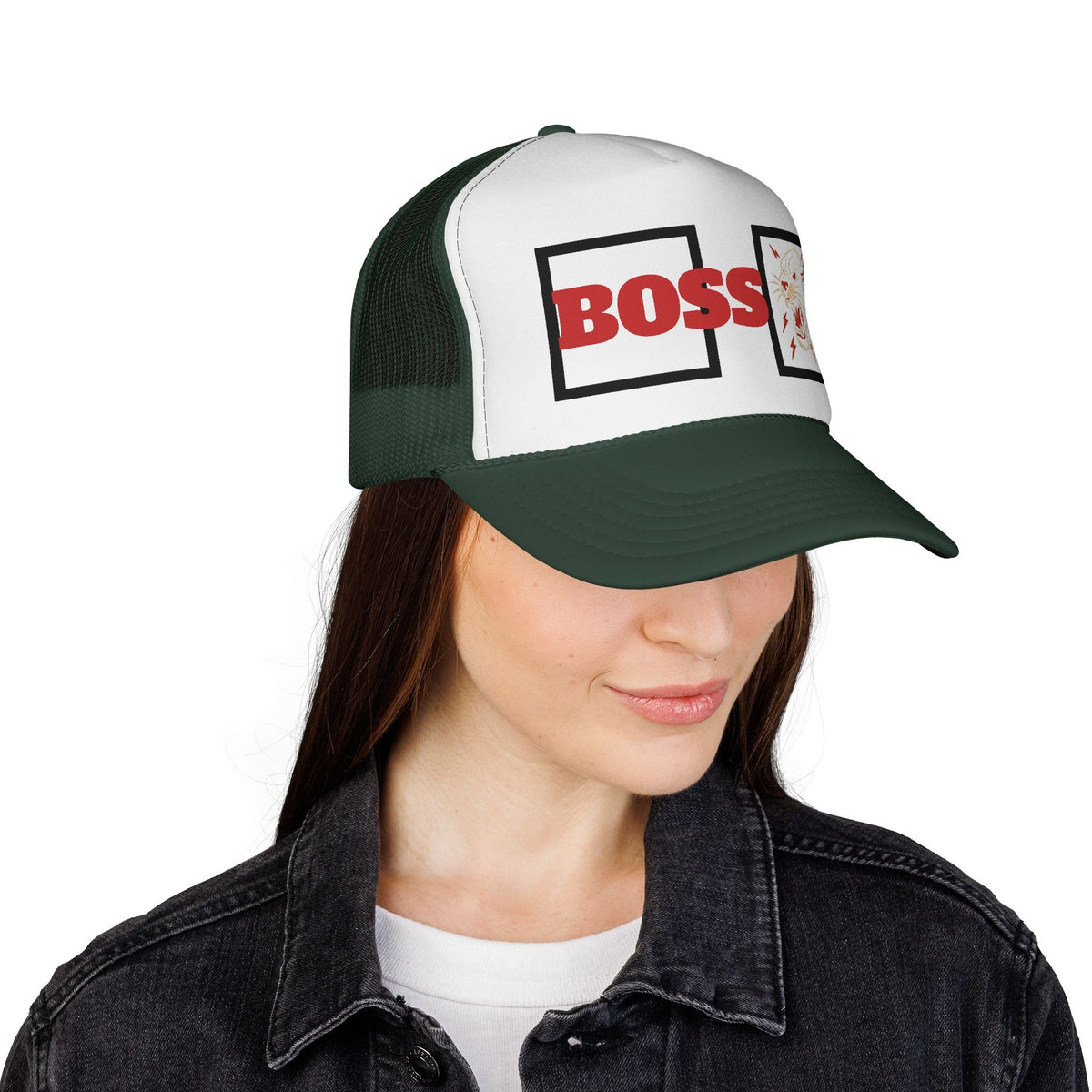 Bold Boss Trucker Cap - Eye-Catching Statement Hat for Leaders, Cool Gifts for Him & Her, Fun Outdoor Style, 'Boss' Design Printify