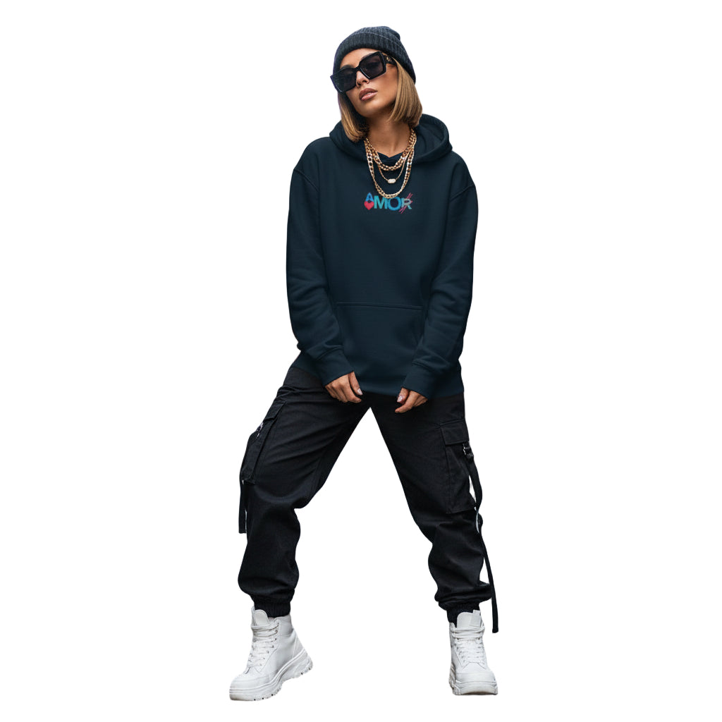 AMORX Unisex Hooded Sweatshirt - Cool and Edgy Love Typography Design Printify
