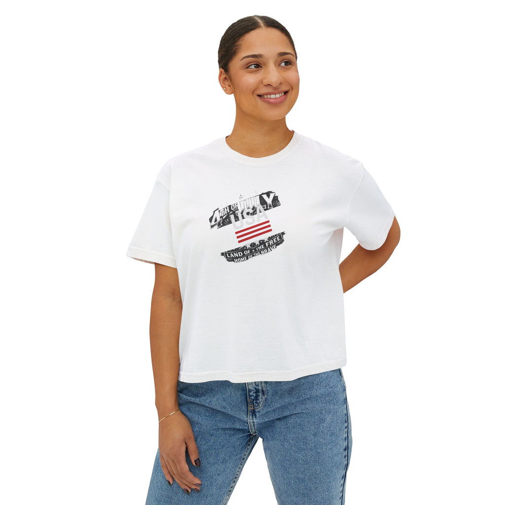 American Flag Graphic Boxy Tee - Women's Patriotic Casual Shirt