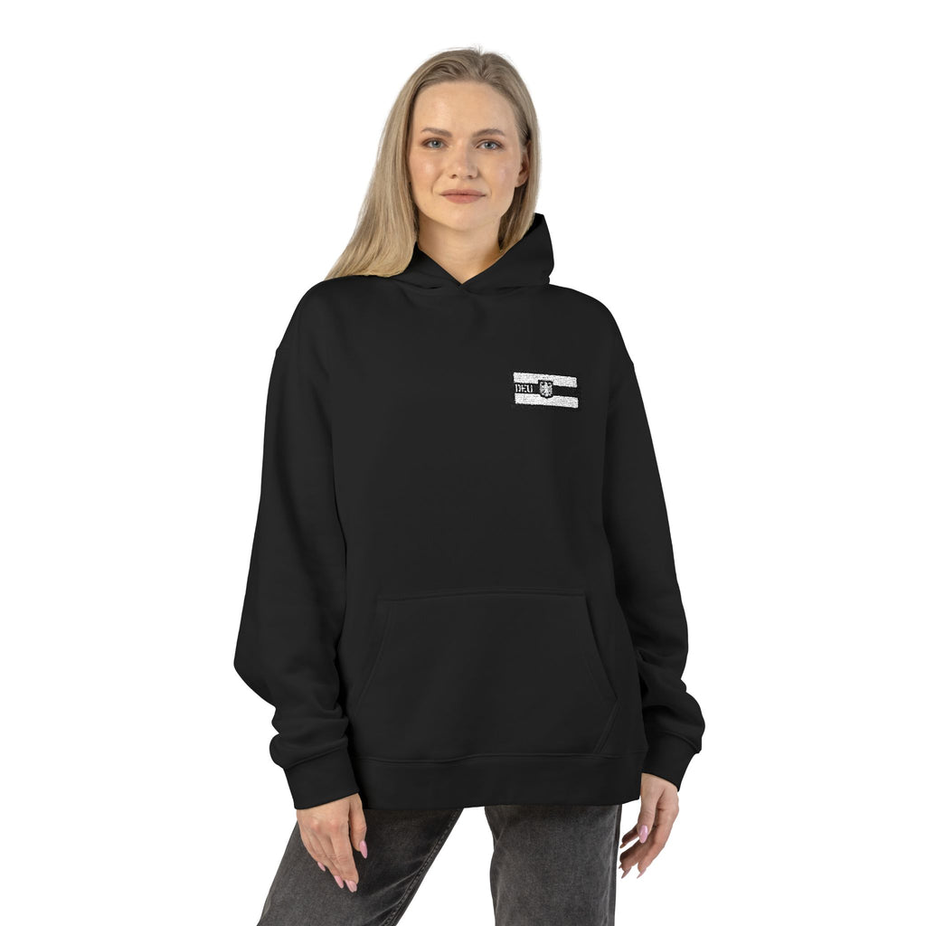 Hoodie — Minimal Black & White Flag Patch Relaxed Hoodie