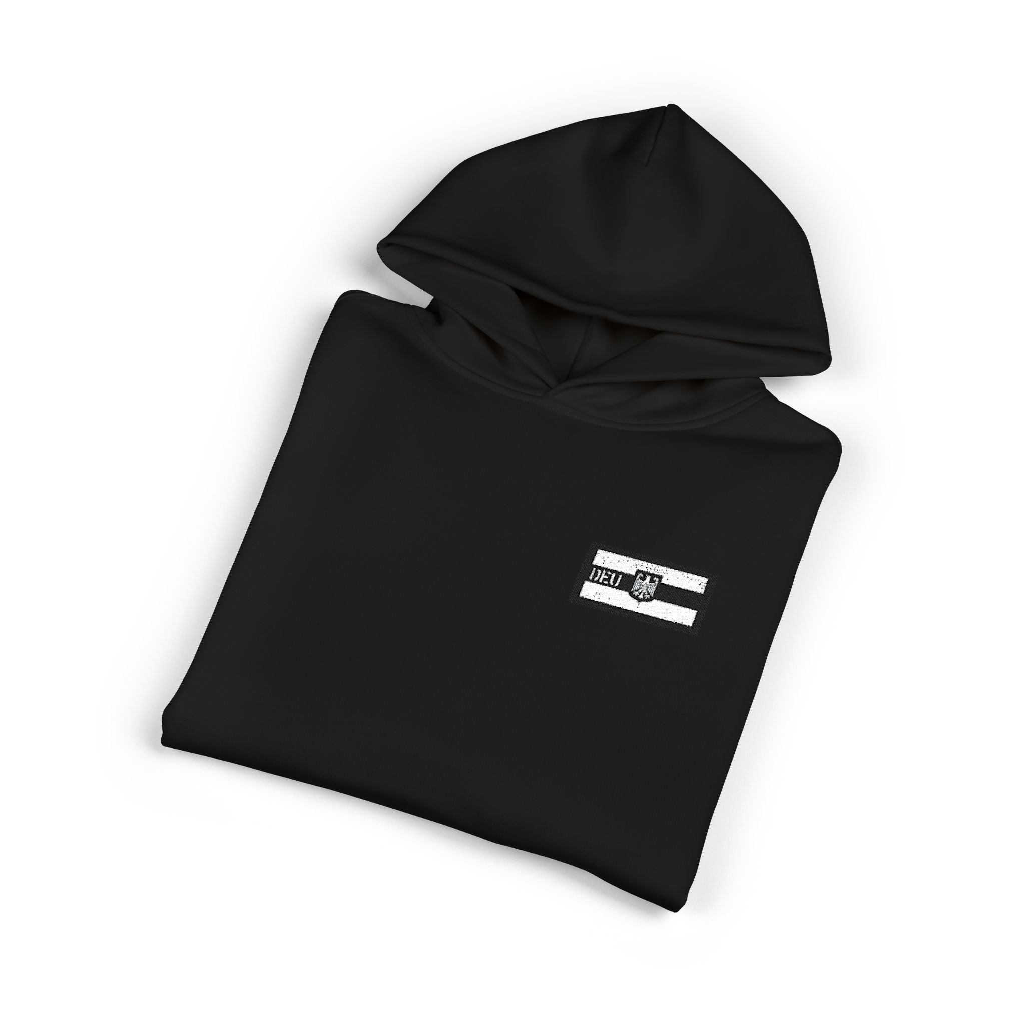 Hoodie — Minimal Black & White Flag Patch Relaxed Hoodie