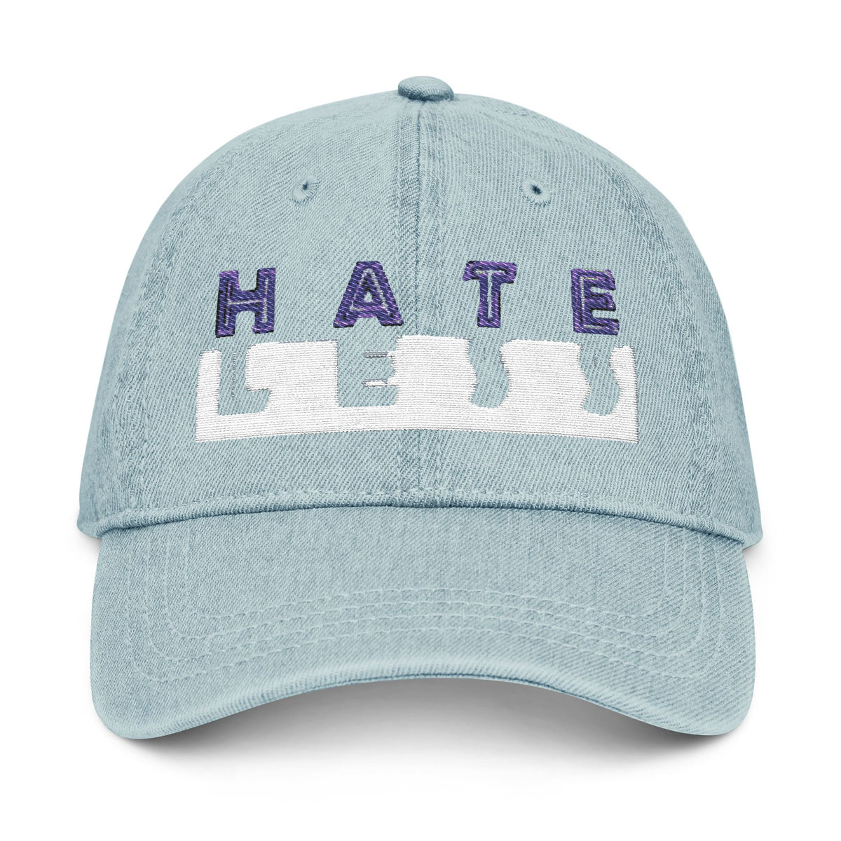 Embroidered Denim Hat - 'HATE LESS' Cap for Positive Vibes