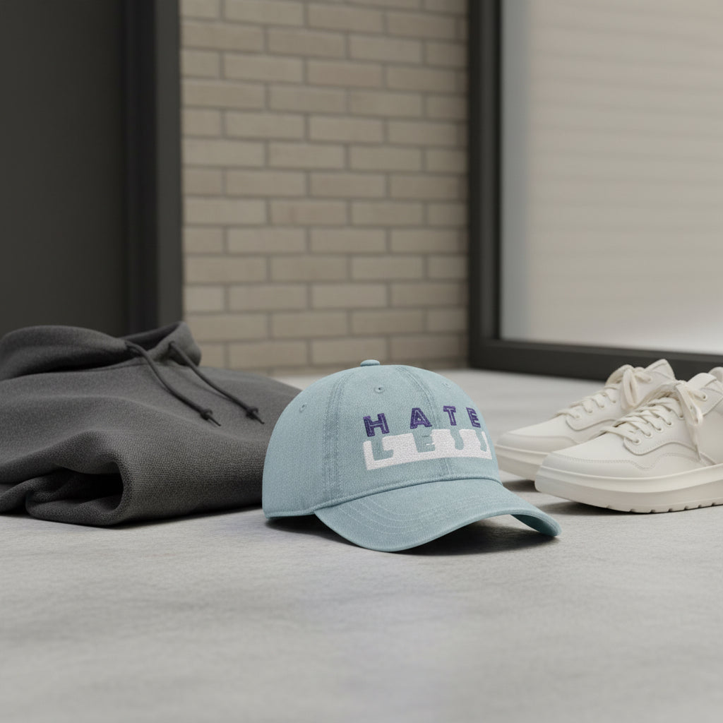 Embroidered Denim Hat - 'HATE LESS' Cap for Positive Vibes