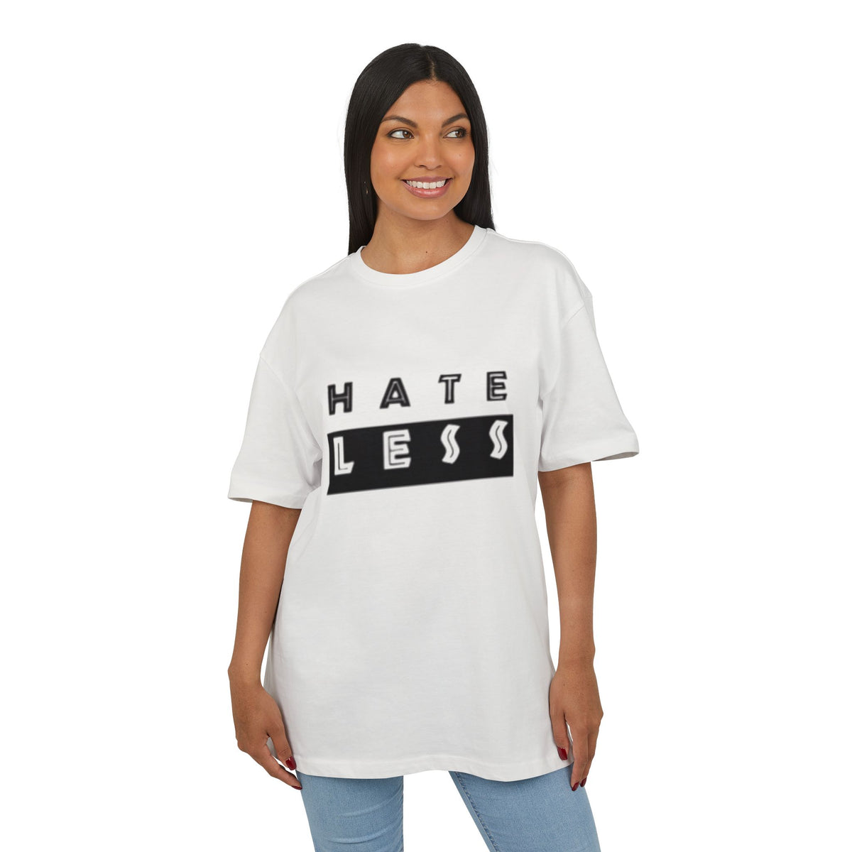 Hate Less Unisex Heavy Oversize Tee - Casual Statement Shirt for Positive Vibes