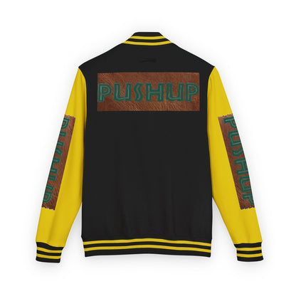 Unisex Heavyweight Letterman Jacket - Bold PUSHUP Design for Sporty Style Printify