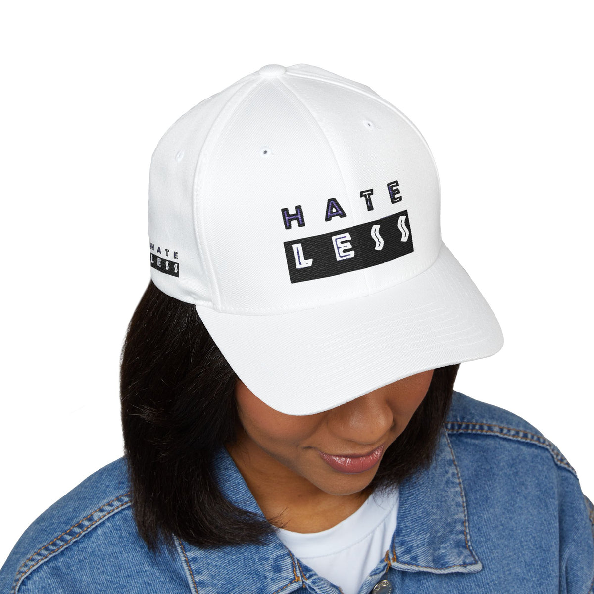 Hate Less Embroidered Cap - Stylish Closed-Back Hat for Positive Vibes