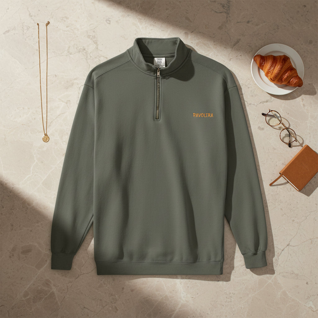 Quarter-Zip Sweatshirt — 'Pavolira' Minimal Logo Pullover