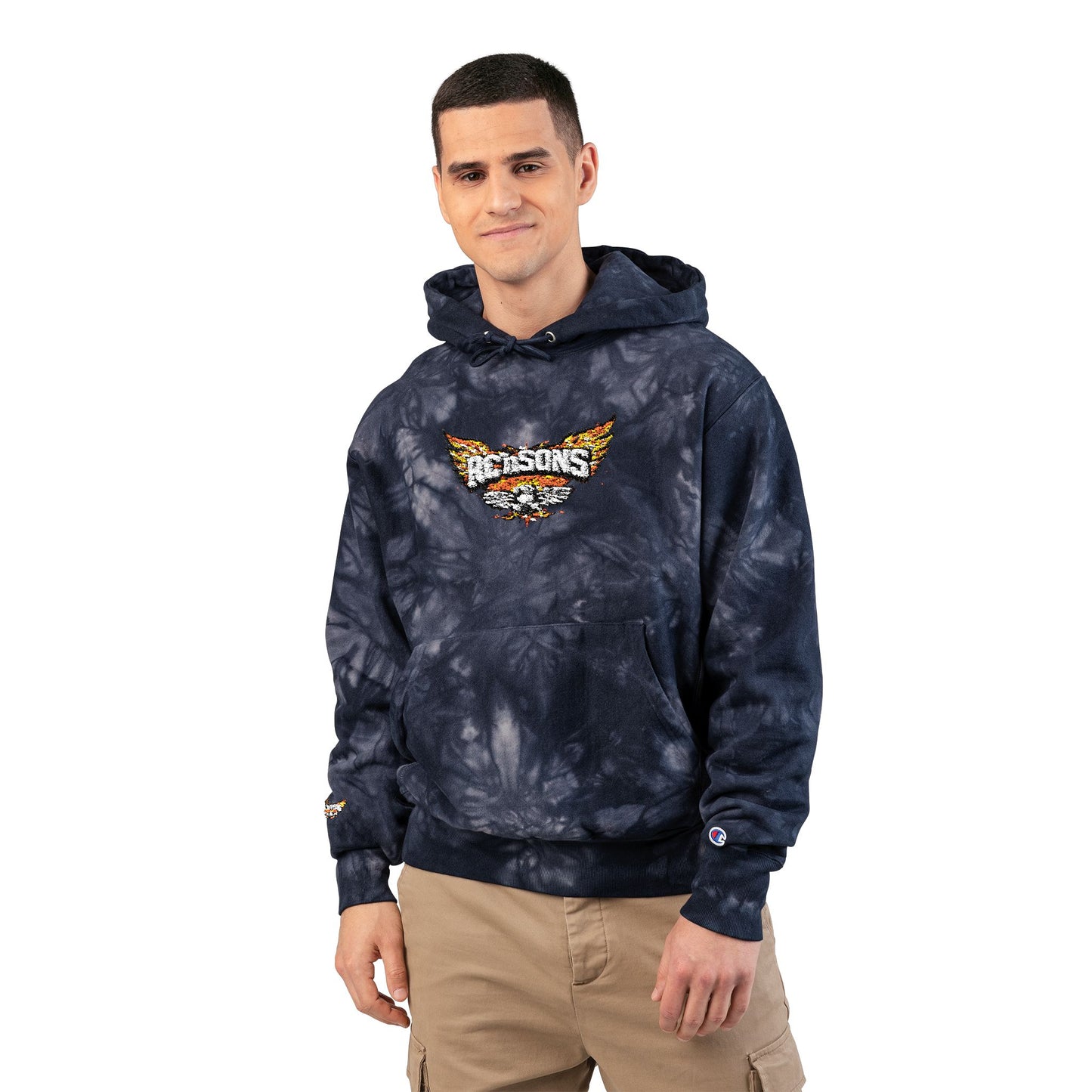 Tie-Dye Embroidered Hoodie — Roosters Wing Logo