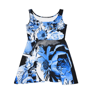 Women's Skater Gold Blue Rose Dress (AOP)