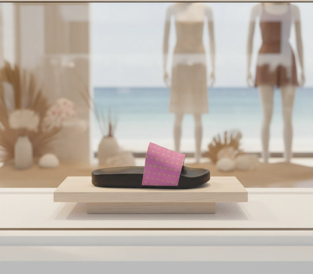 Chic Women's Slide Sandals, Summer Footwear, Casual Beach Slides, Trendy Pink Sandals, Stylish Flip Flops Printify