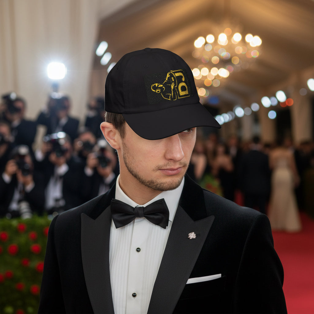 White Dad Cap with Gold DJ Logo Embroidery – Music Producer Hat Printify