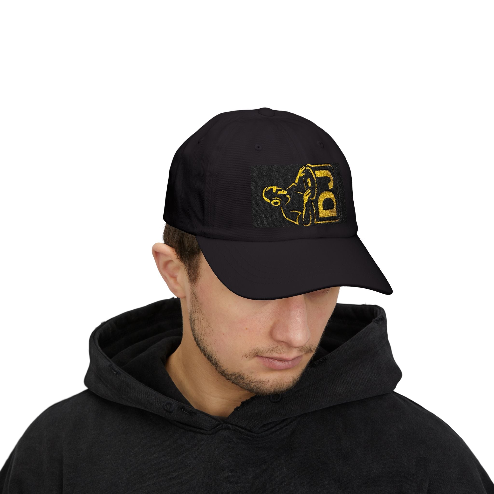 White Dad Cap with Gold DJ Logo Embroidery – Music Producer Hat Printify