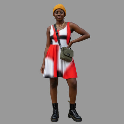 Skater Dress - Vibrant Red and Black Design Printify