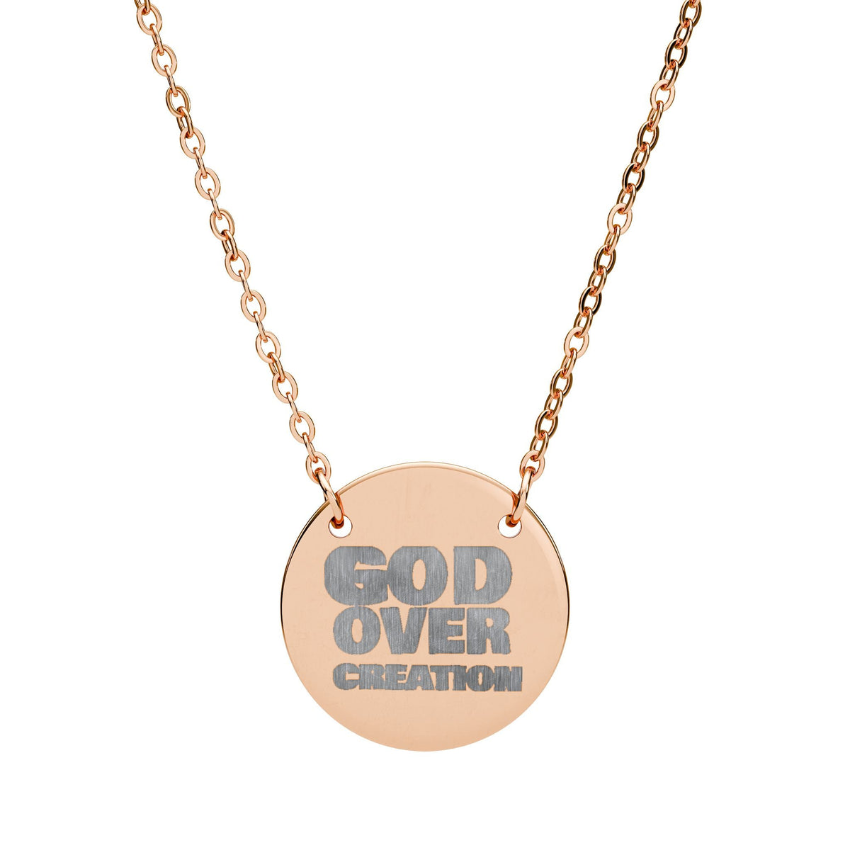 Engraved Circle Necklace - God Over Creation, Faith Jewelry, Inspirational Gift, Religious Necklace, Christian Accessory, Personalized Gift Printify